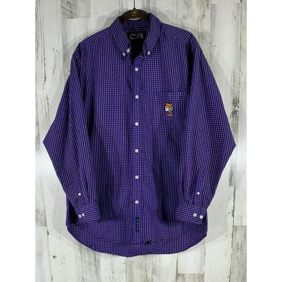 Crable Sportswear LSU Tigers Mens Shirt Size Medium Purple Windowpane Plaid - Picture 1 of 9